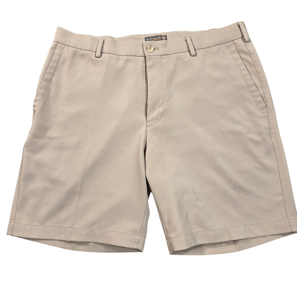 Peter Millar Crown Sport Shorts Mens 33 Khaki Tan Performance Golf